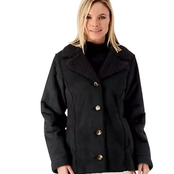 Susan Graver Weekend Bonded Faux Suede & Sherpa Black NWT Size 2X - Picture 1 of 2